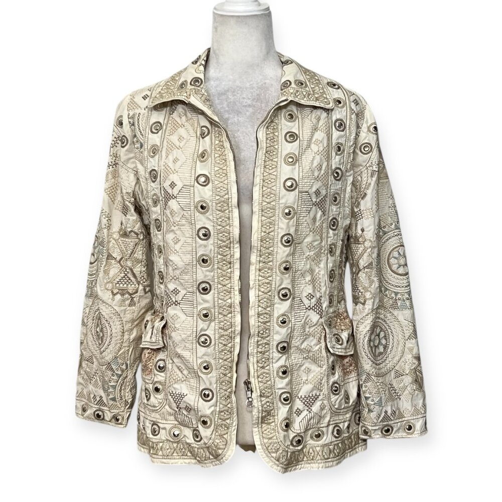 Biya by Johnny Was Beige Geometric Women's Blazer EUC
